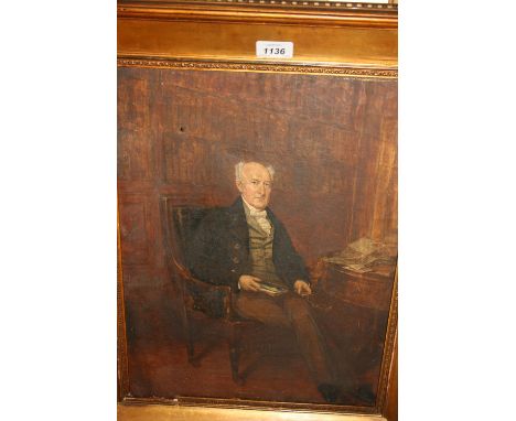 19th Century English school oil on canvas, portrait of a gentleman seated at a desk, 18ins x 13ins