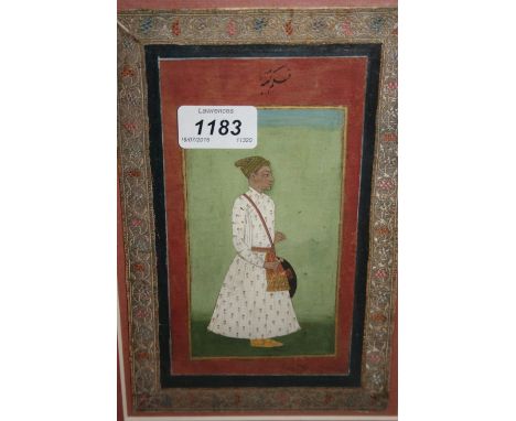 Antique Indian school gouache painting, portrait of a young nobleman