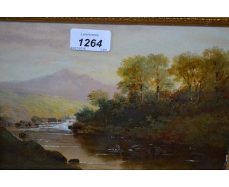 Small gilt framed oil on panel, river landscape, near Barmouth, inscribed verso