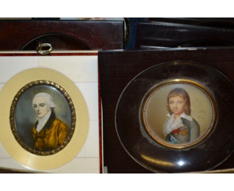 Pair of early 20th Century portrait miniatures, a similar oval miniature and four various others