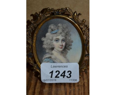 Early 19th Century oval miniature portrait on ivory, head and shoulder portrait of a lady with pearl necklace in a gilt metal
