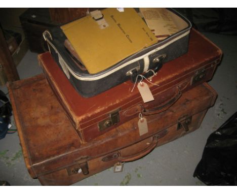 Two leather suitcases, a B.E.A. flight bag, two Army water bottles and a Register cover