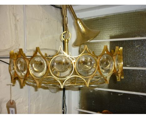 Palwa mid 20th Century German circular gilt metal and glass ceiling light