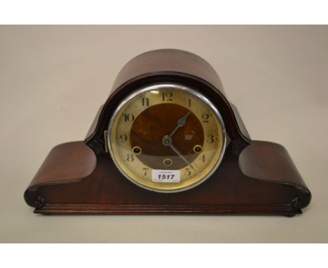 1930's Mahogany dome shaped three train mantel clock 