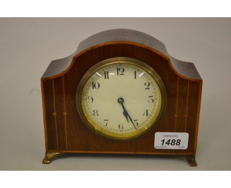 Edwardian mahogany and line inlaid dome shaped mantel clock