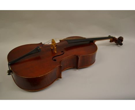 Cello by William E. Hill and Sons with a two piece flame figured back (29.75ins), the original label to the interior, William