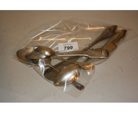 Small quantity of various silver spoons and a silver handled button hook and shoe horn