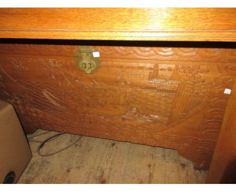 20th Century Chinese carved camphor wood trunk