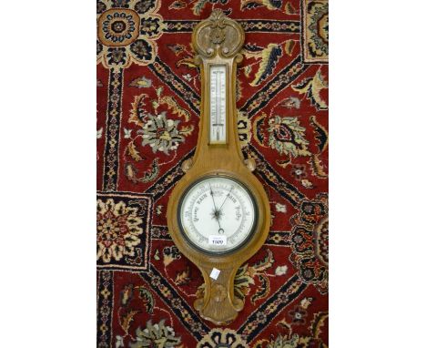 Late Victorian oak barometer / thermometer