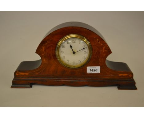 Edwardian mahogany marquetry inlaid dome top mantel clock
