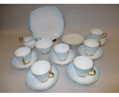 Adderley blue, white and gilt decorated tea service