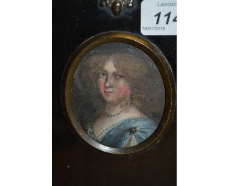 18th Century miniature oil painting on copper, portrait of a young lady (19th Century frame)