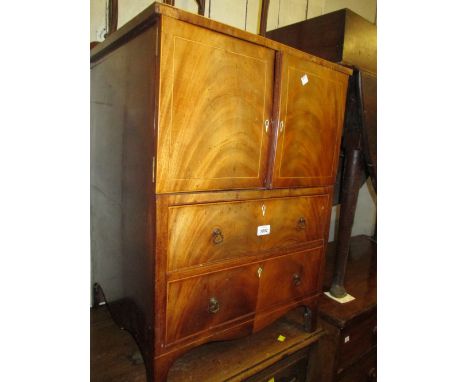 George III mahogany and line inlaid converted commode cupboard