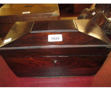 William IV rosewood sarcophagus shaped tea caddy with brass side handles