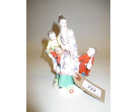 Meissen porcelain group of Chinese lady and two children playing a drum