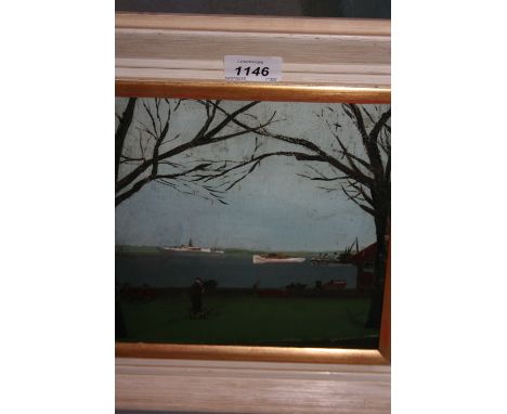 Attributed to Raymond McIntyre, oil on panel, figures by the Thames, label verso, 8ins x 8.5ins