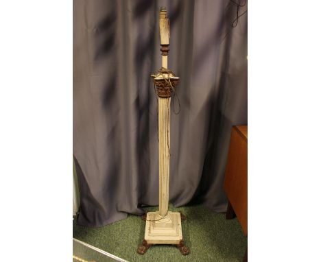 19thC Corinthian Column Oil Lamp base with later electric conversion mounted on paw feet. 146cm in Height 