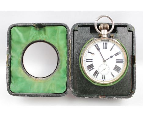 Silver fronted Embossed Pierced foliate Goliath clock case Birmingham 1903 with Goliath Travelling watch with roman numeral d