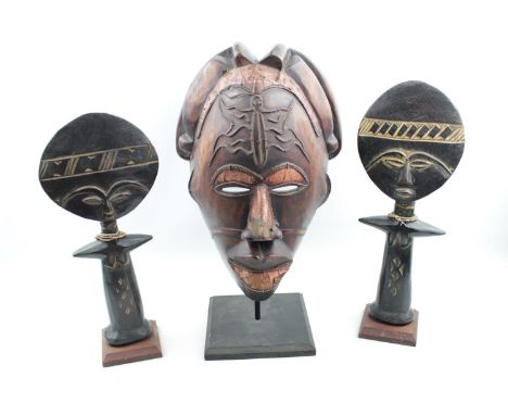 Collection of African Tribal items inc. figural comb on stand, Mask with applied decoration etc 