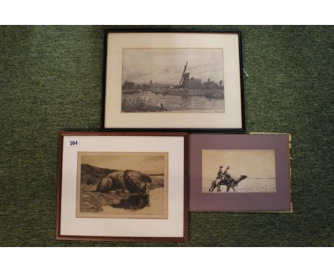 Herbert Thomas Dicksee RE 1860 - 1942; Etching of a Drinking Lion signed in Plate, James McBey 1883-1959; Etching print "Stra