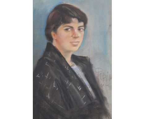 Pepin (fl.1966).  Portrait quarter profile, pastel, signed and dated, Gadsby label verso, 60cm x 46cm.