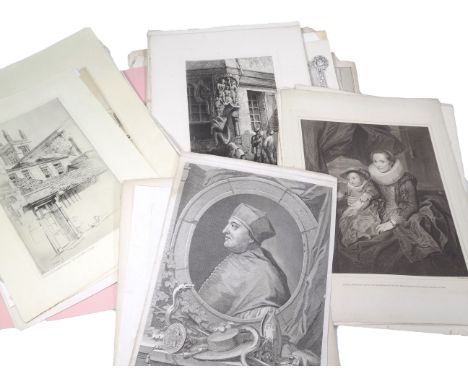 Various engravings, to include by Fisher, book plates, Cardinal Wolsey, 39cm x 24cm, Cribbage, other engravings, prints, pict