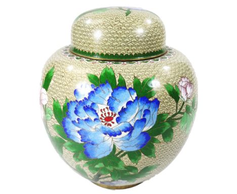 A 20thC Chinese cloisonne ginger jar and cover, of large proportion, the shouldered body and lid profusely decorated with flo