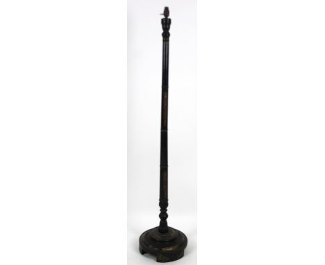 An early 20thC lamp standard, the cylindrical column and stepped base Japanned with gilt floral stencilling with a modern ele