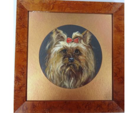 Early 20thC English School. Yorkshire Terrier portrait, oil, indistinctly signed, possibly A Bell, 22cm dia.