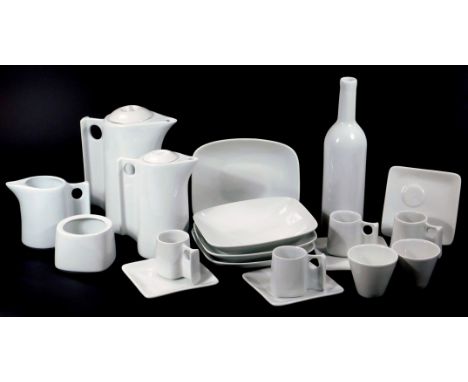 A 20thC French Viredent part service, to include shaped bottle, water jug, milk jug, sugar bowl, cups and saucers, each in a 