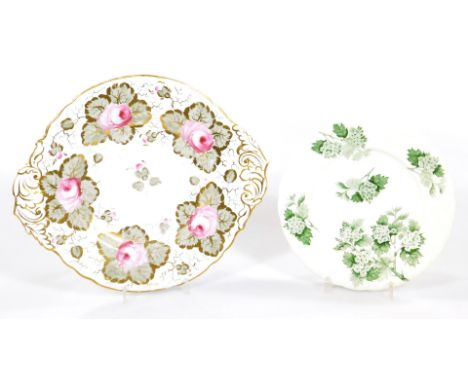 A Brameld teapot stand, decorated with printed flowers groups, c.1825, 18cm dia., A Rockingham cake plate puce Griffin period