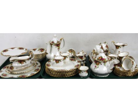 A Royal Albert Old Country Roses part service, to include bread plates, 36cm wide, coffee pot, teapot, milk jugs, cups, etc.,