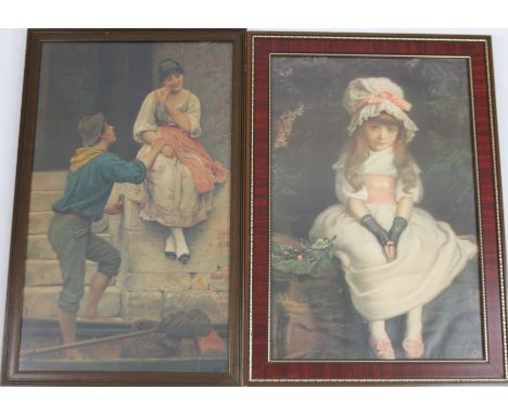 A Victorian Pears style print of a girl, in colours, 65cm x 38cm, and a further Pears style print Courting Couple.  (2)