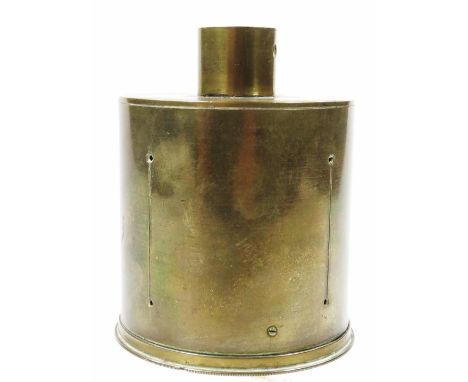 A Mackenzie London brass compass, of cylindrical outline with silvered dial, 9cm high.