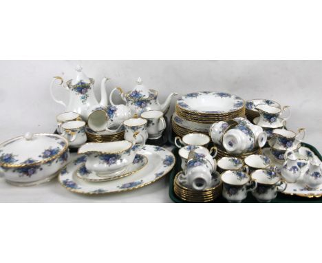 A comprehensive Royal Albert Moonlight Rose service, to include soup bowls, serving bowl, 25cm wide, teapot, cup, saucer, sid