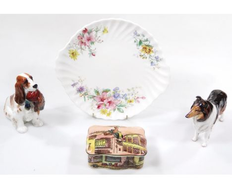 Various china and effects, comprising a Royal Doulton figure of a collie, 14cm high, another Royal Doulton figure of a gun do