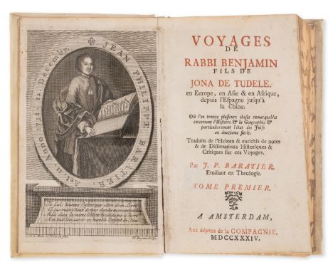Benjamin of Tudela. Voyages de Rabbi Benjamin ... en Europe, en Asie &amp; en Afrique, 2 vol. bound as 1, engraved frontispie