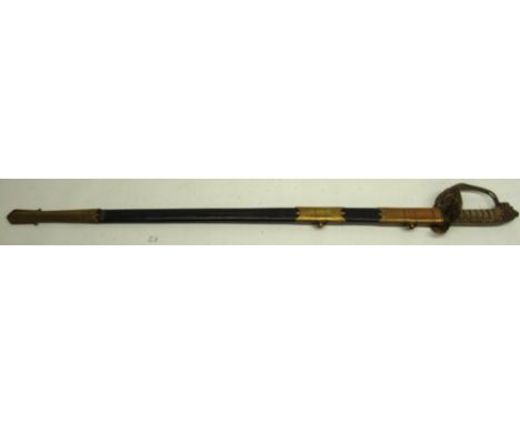 Royal Navy officers dress sword, 32" single fullered etched blade with Royal cypher and makers name, Bilney &amp; co Portsea,