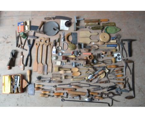 Extensive collection of vintage tools, kitchen implements, leather working tools etc. Qty 