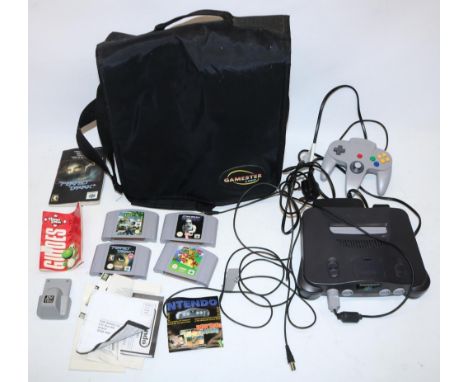 Brian Conley collection - Nintendo 64 video games console, with four games incl. Super Mario, and a Gamster LMP branded shoul