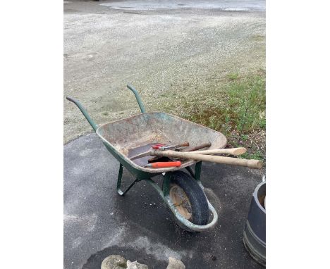 Metal barrow with selection of tools 