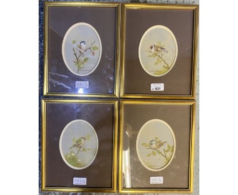 David Andrews (British b.1938); Set of four Juvenile bird portrait ovals - Goldcrest, Goldfinch, Coal &amp; Willow tit, water