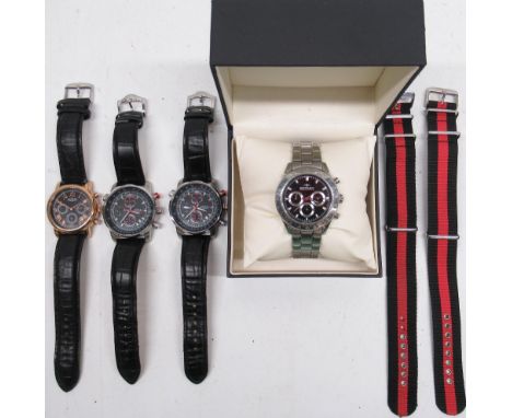 Two Rotary stainless steel quartz chronograph wristwatches with leather and NATO straps, signed black dial, three subsidiary 