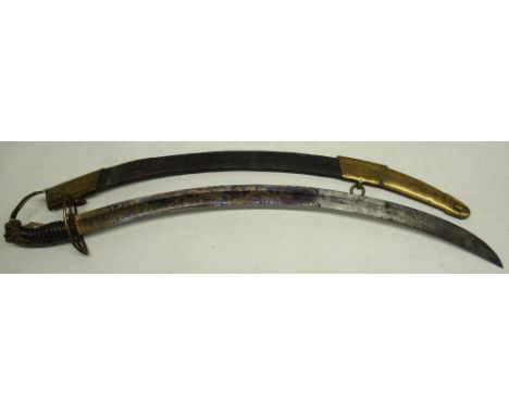 British 1803 pattern light infantry flank officrs sword by Osborn and Gunby, 31" curved single fullered bulue and gilt blade,