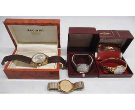 Rotary gold plated quartz wristwatch alarm with date, signed white dial, applied baton indices, centre seconds, signed snap o