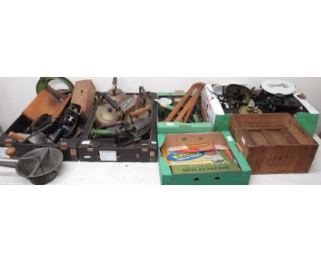 Large Collection of mid century and later kitchenalia incl colemans mustard advertising box, advertising signs, meat grinders