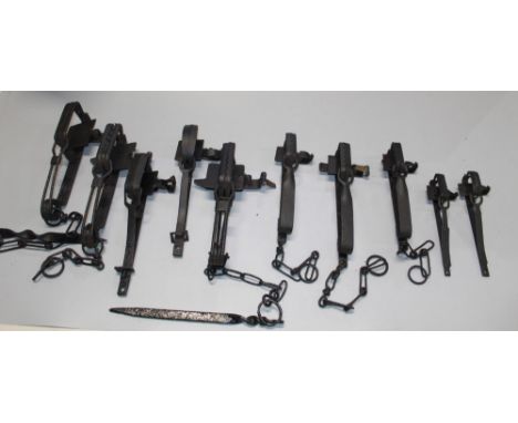 Collection of ten medium and small gin traps 