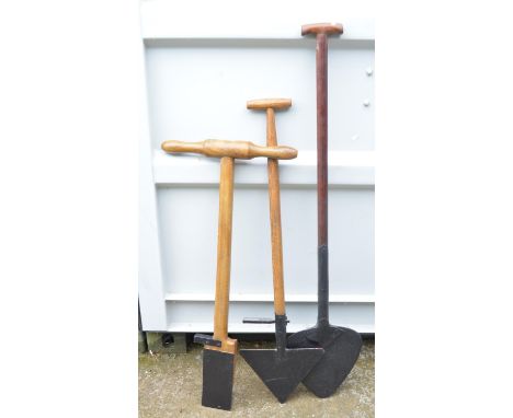 Vintage peat cutter with two traditional Lincolnshire edging tools 