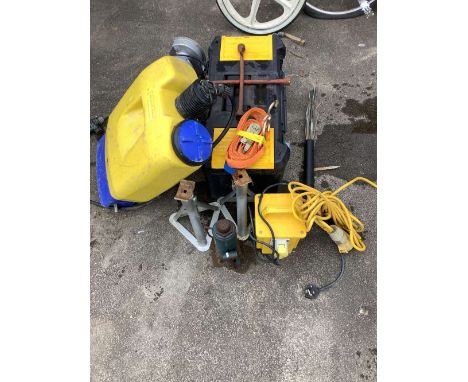 Collection of garden equipment, tools, transformer a/f 