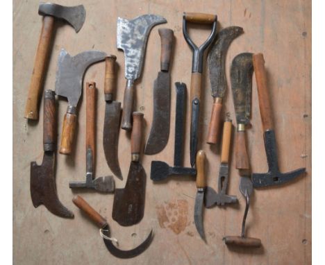 Large selection of vintage hedging tools and implements 